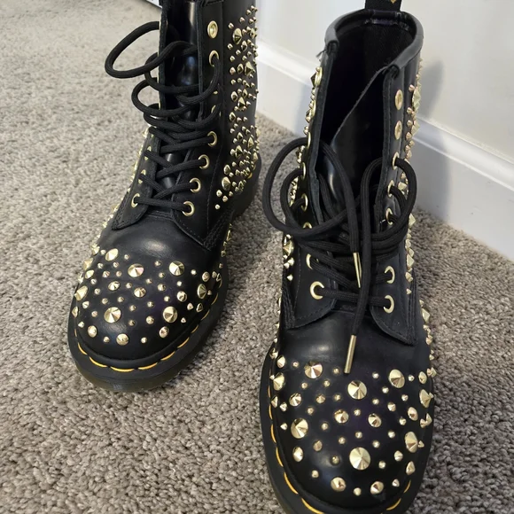 Dr. Martens Black and Gold Studded Boots - Picture 2 of 5